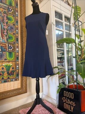 Navy Sleeveless Ruffle-Hem Dress